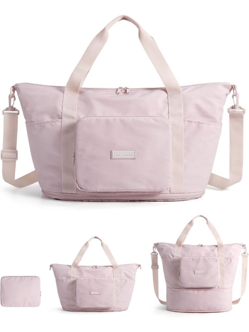 Expandable 37L Foldable Travel Bag, Lightweight Personal Item Tote, Pink